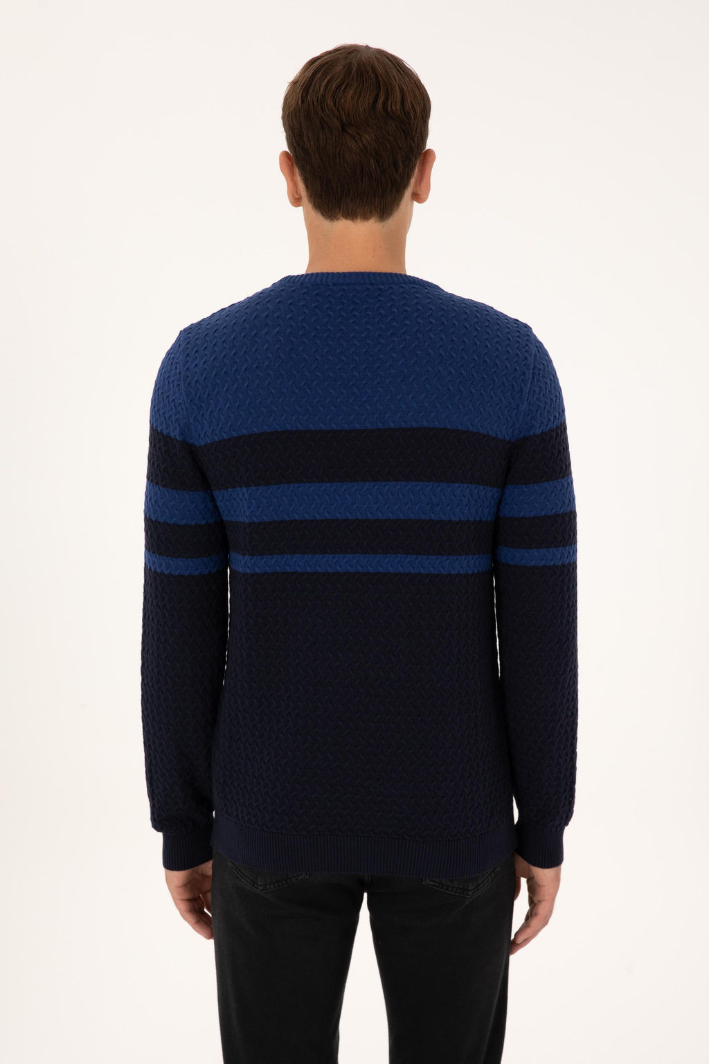 Erkek Slim Fit Bisiklet Yaka Lacivert Kazak