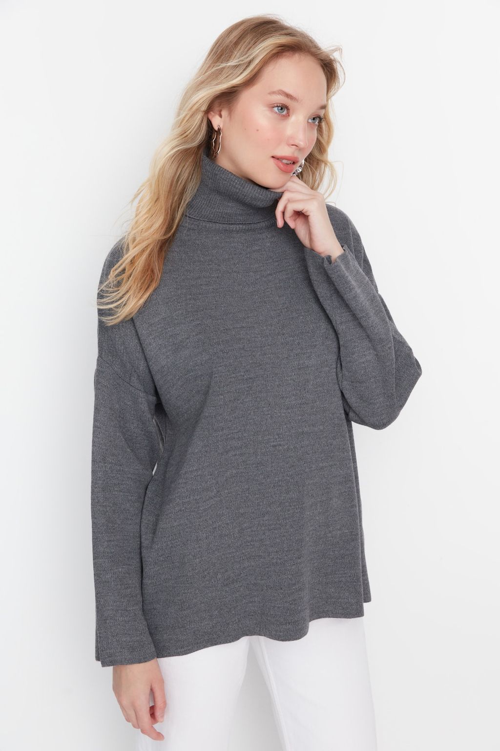 Gri Genis Kal?p Basic Triko Kazak TWOAW23KZ00206