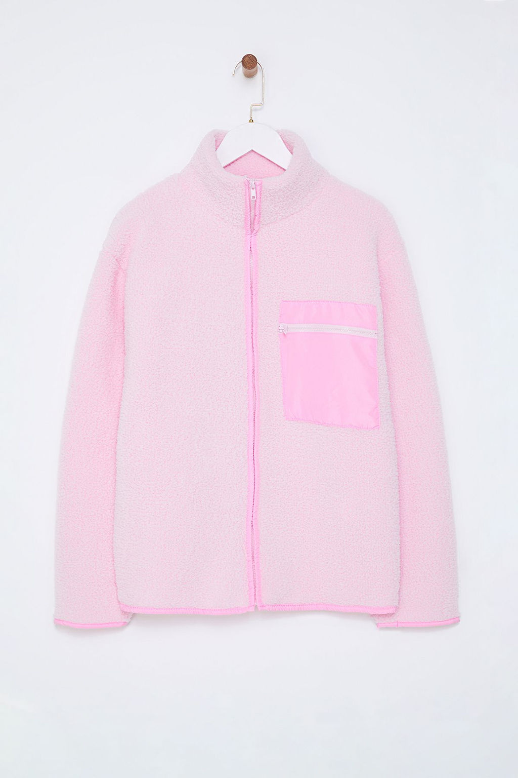 Winter Essentials Ac?k Pembe Kal?n Polar Fermuarl? Dik Yaka Cepli Orme Sweatshirt TWOAW24SW00071