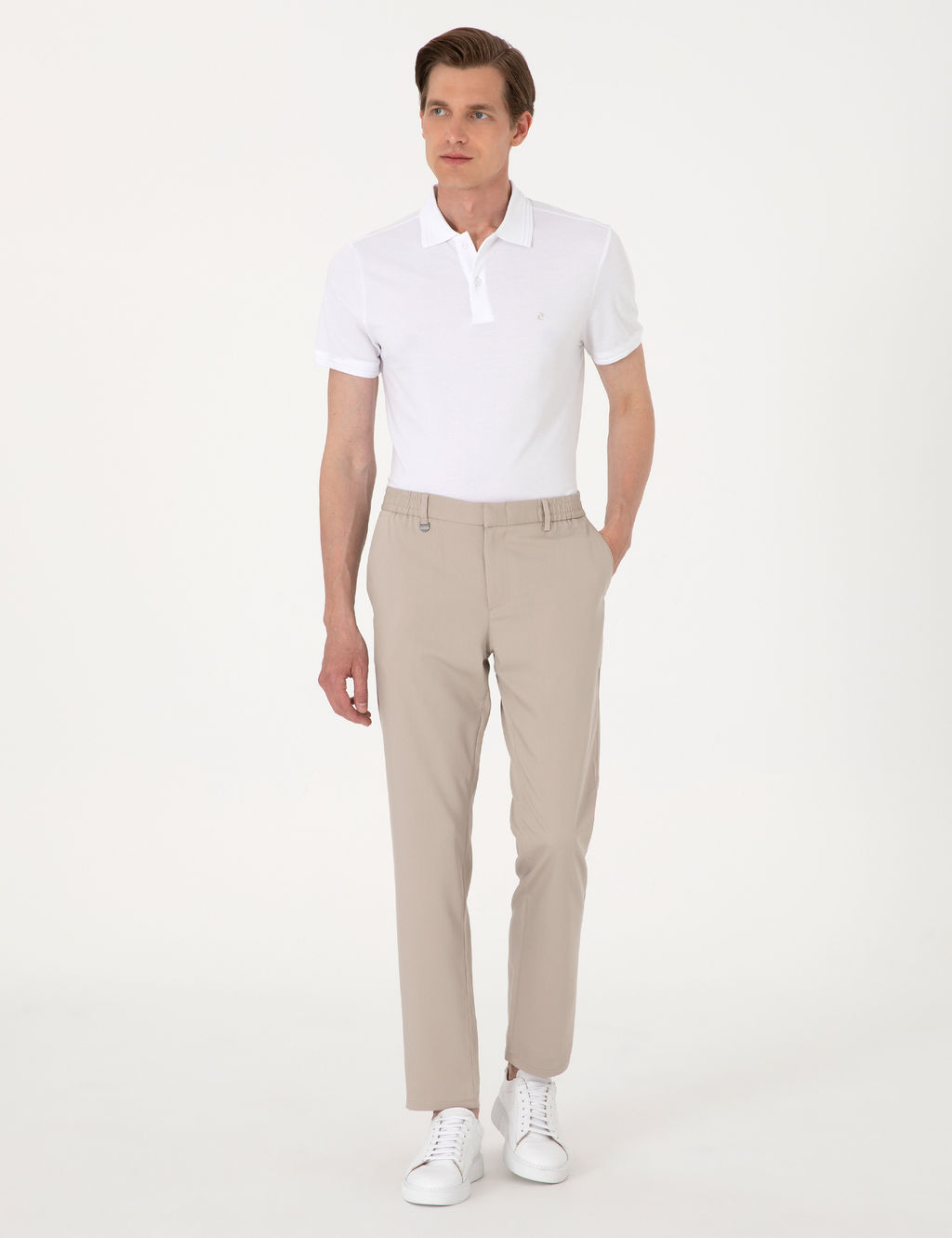 Bej Slim Fit Beli Lastikli Klasik Jogger Pantolon