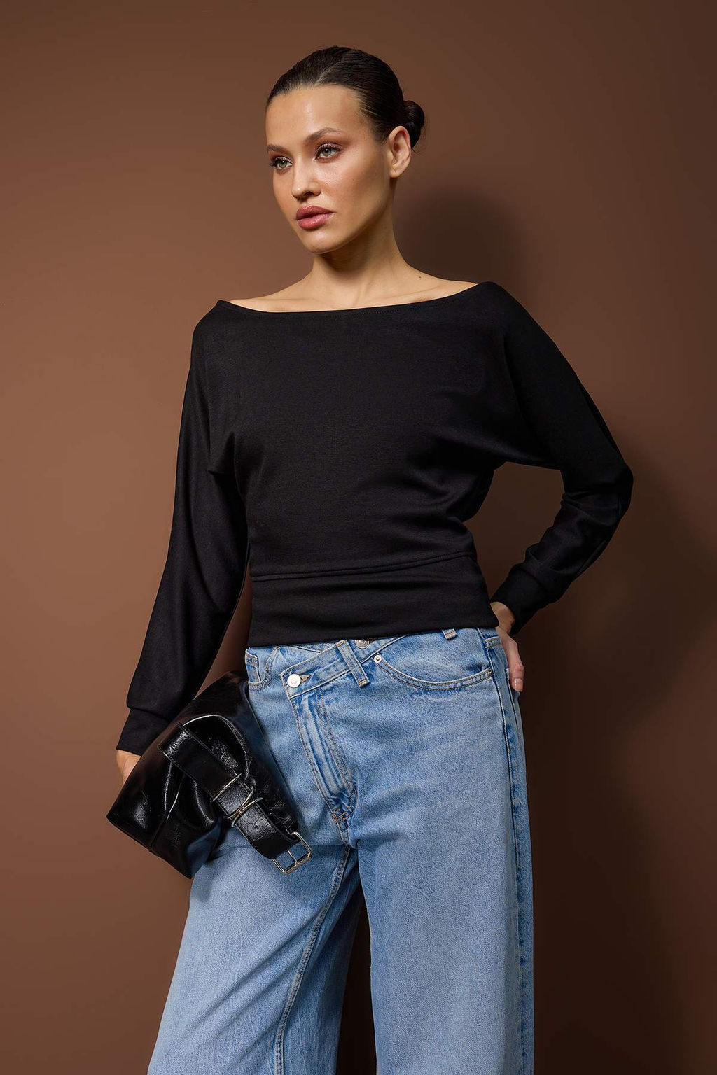 Siyah Kay?k Yaka Regular Boy Orme Bluz TWOAW26BZ00357