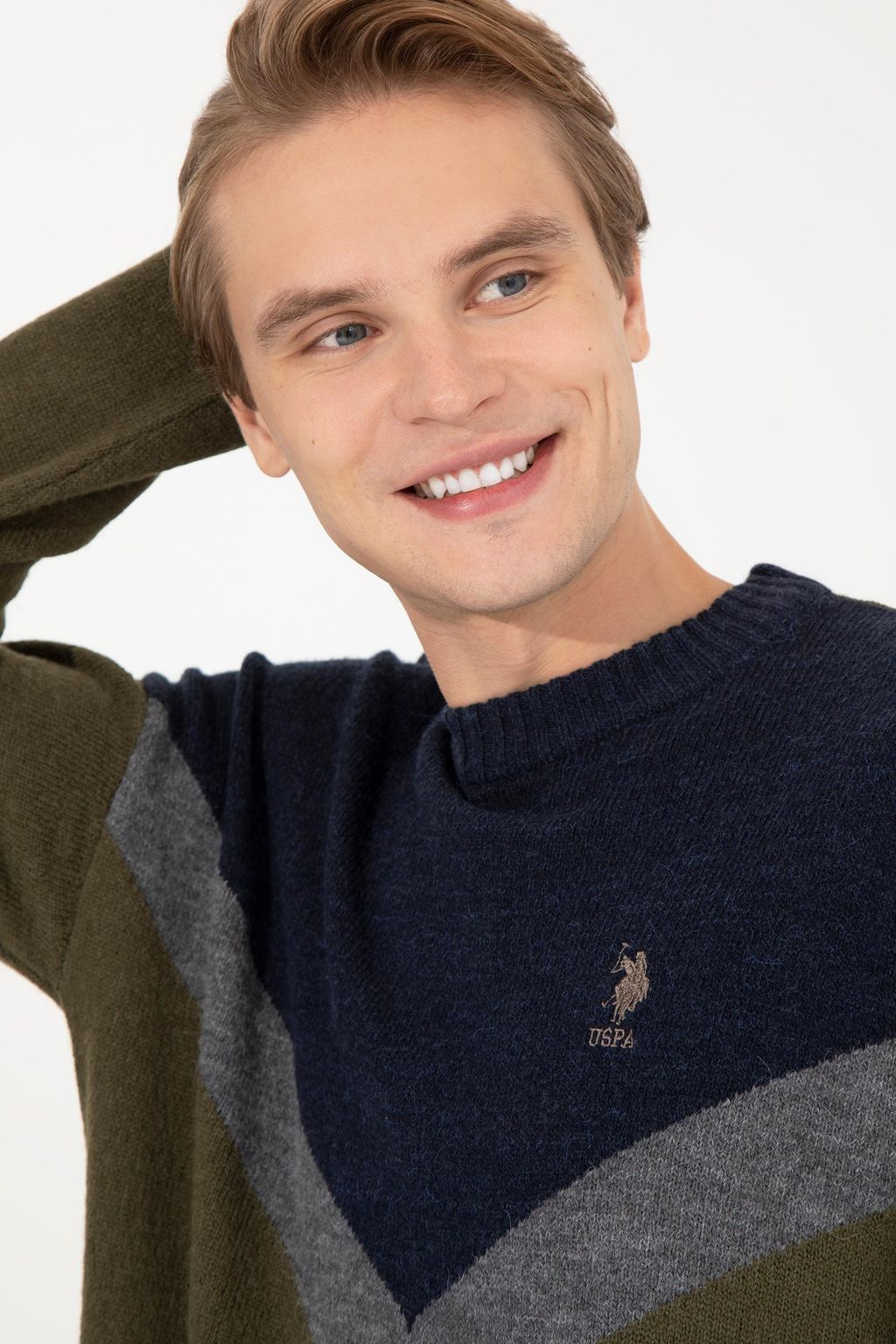 U. S. Polo Assn Мужской вязаный свитер кокосового цвета с круглым вырезом - U.s. polo assn фото 3