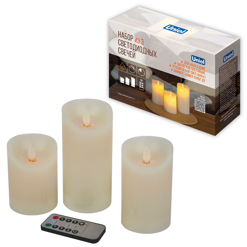 ULD-F065 WW RC CANDLE SET3 Фигура светодиодная Свеча на батарейках 2AA (не в/к), в составе набора из 3 штук. Диммируемая. 1 светодиод. Теплый белый свет. Пульт ДУ (в/к). TM Uniel - Volpe фото 7