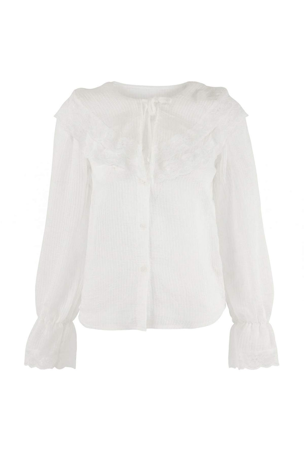 Limited Edition Beyaz Hafif Transparan Dantel Garnili Gomlek TWOSS26GO00123