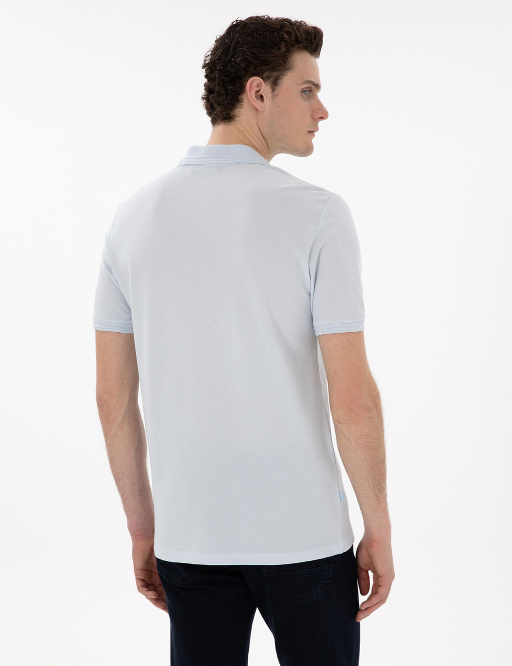 A__k Mavi Regular Fit %100 Pamuk Polo Yaka Basic Ti__rt