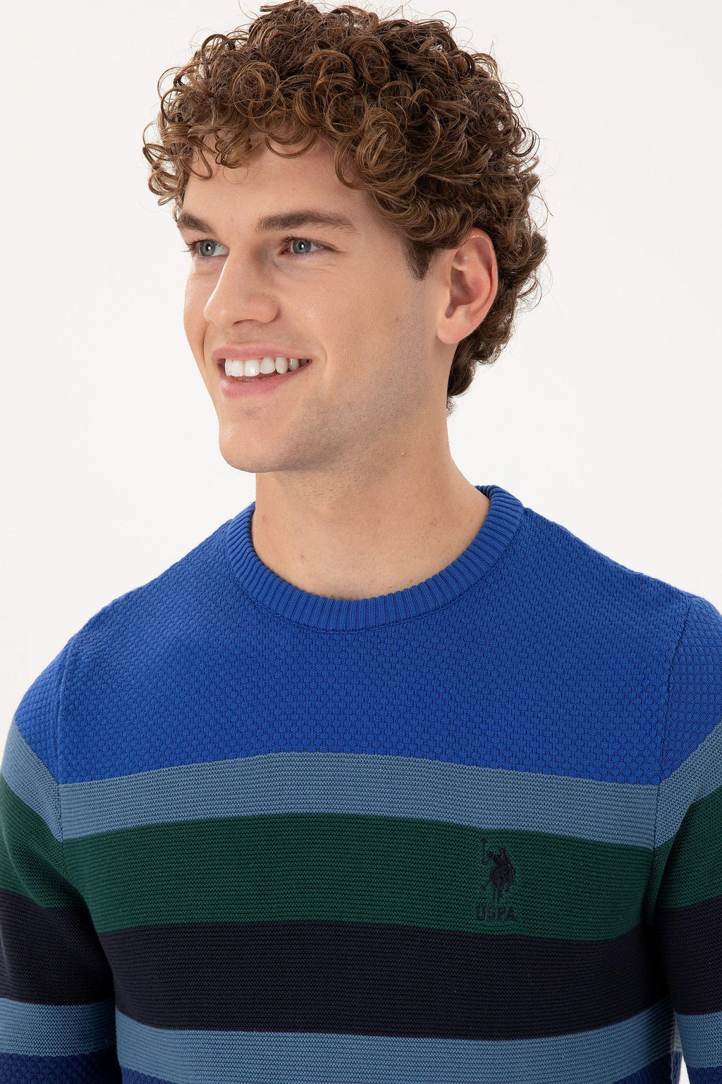 Erkek Slim Fit Bisiklet Yaka _ndigo Kazak - U.s. polo assn фото 2