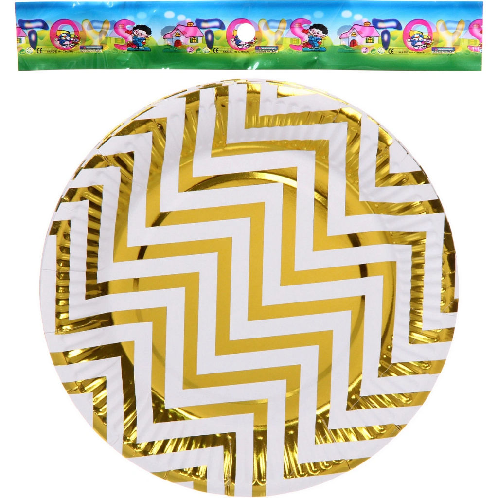 Тарелка бумажная 18 см в наборе 10 шт "Зигзаг", золото
