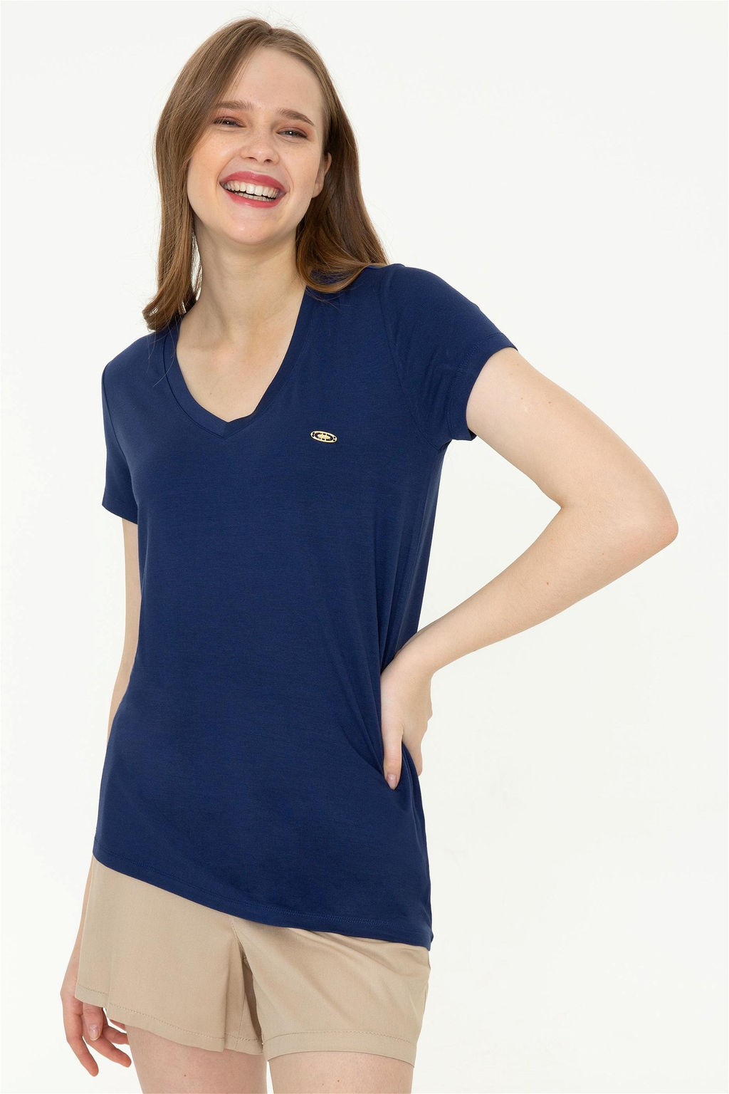 Женская темно-синяя футболка с V-образным вырезом Basic - U.s. polo assn фото 9