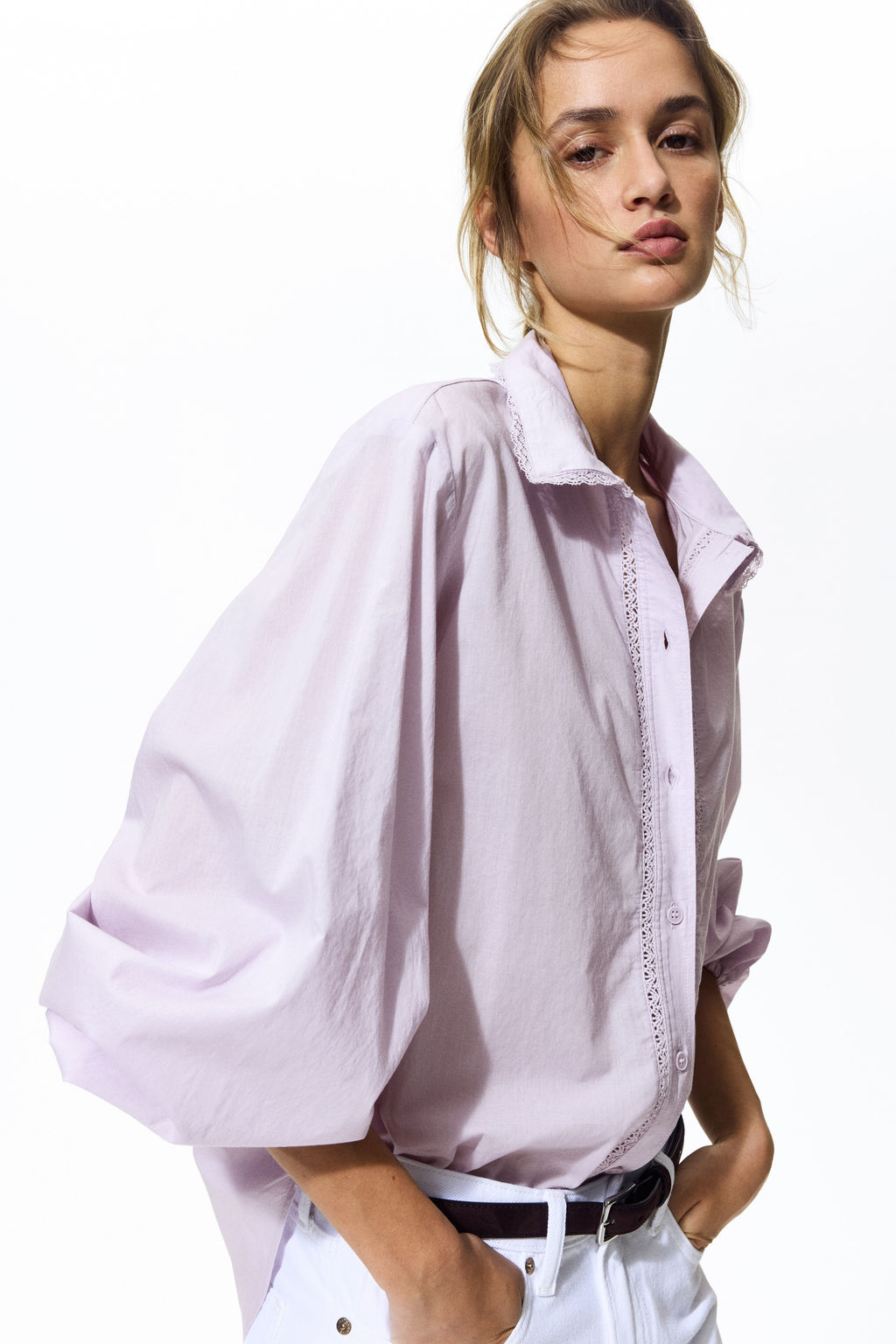 Camisa de algod?n con ribete de encaje - H&m фото 3