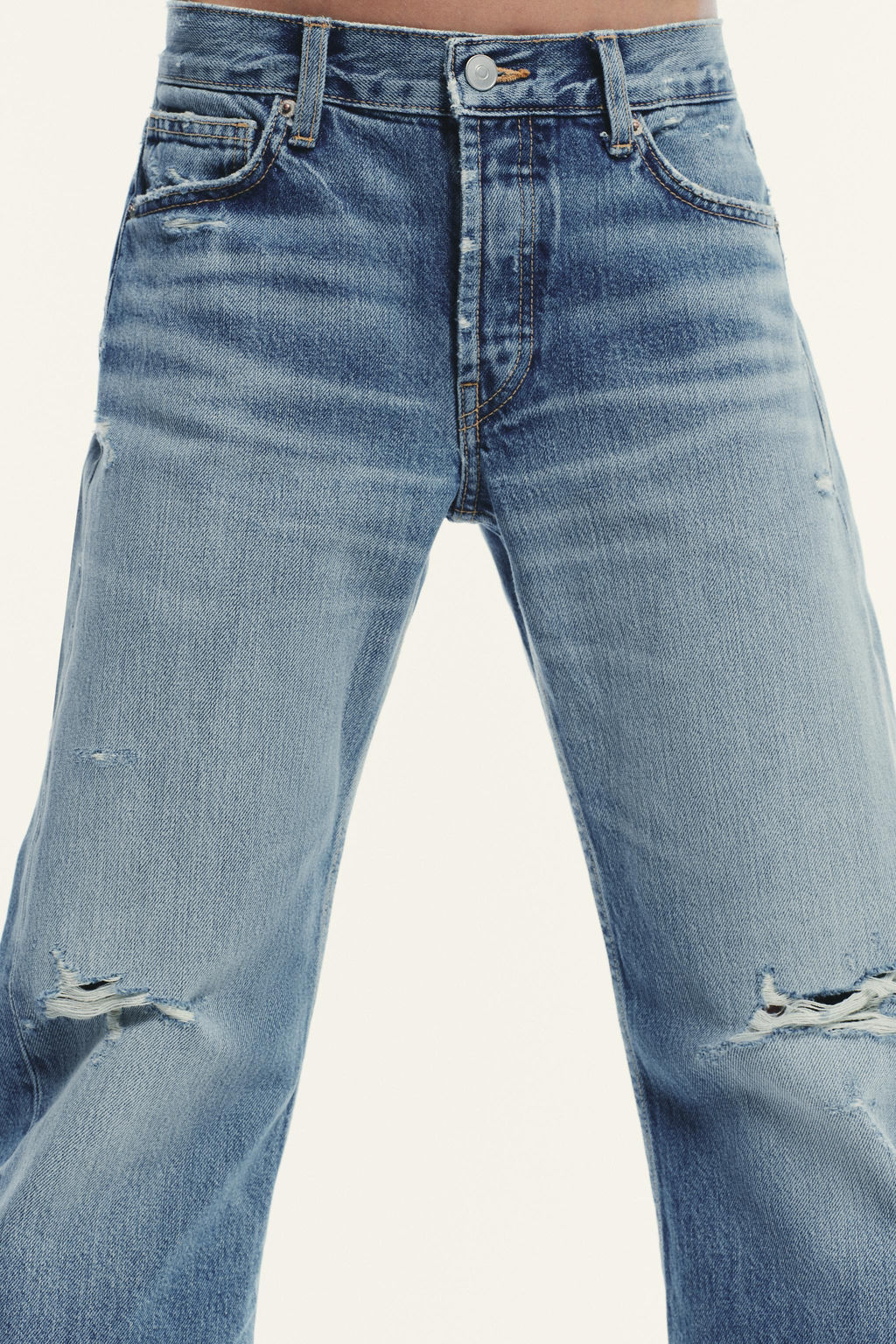 TRF RIPPED STRAIGHT-LEG MID-WAIST JEANS - Zara фото 5