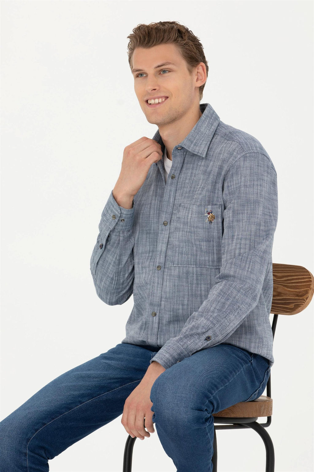 Мужская темно-синяя рубашка с длинным рукавом - U.s. polo assn фото 8