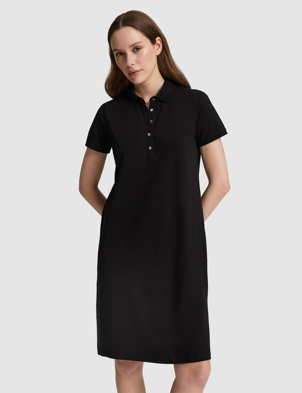 Siyah Polo Yaka A Kesim _rme Elbise