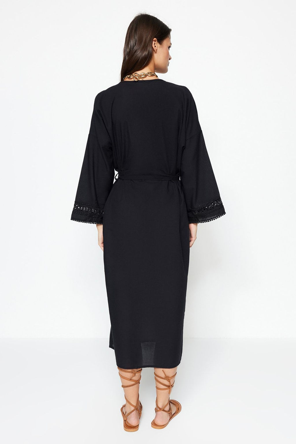 Ekru Kusakl? Dokuma Serit Aksesuarl? Midi Plaj Kimono&Kaftan TBESS21KM0008 - Trendyolmilla фото 14