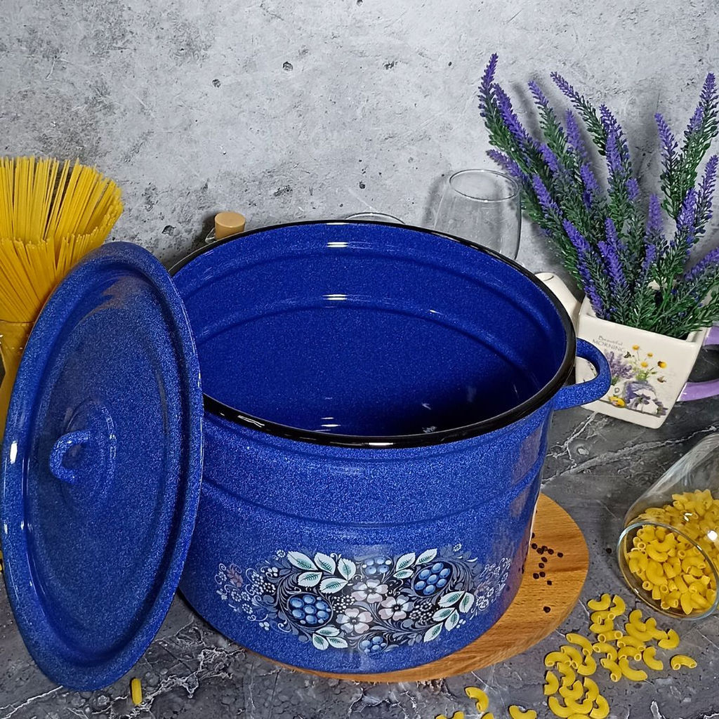 Кастрюля 12,5л цил. син. с зерн. Голубика 1с300с