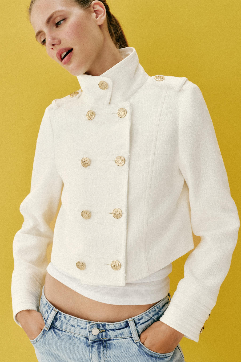 CHAQUETA CRUZADA BOT?N DORADO / Crudo - Zara фото 8