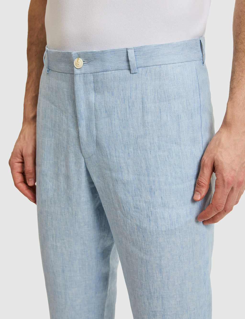 A__k Mavi Slim Fit Beli Lastikli %100 Keten Pantolon