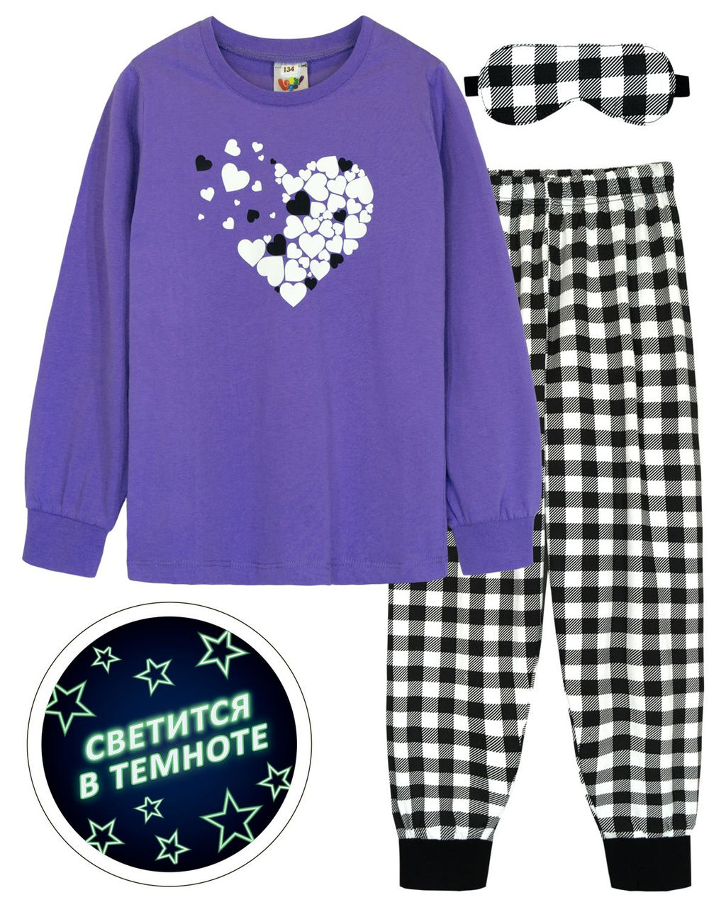 Пижама для девочки 91232 пыльная роза/черная клетка 870 Lets go - Let's go фото 8