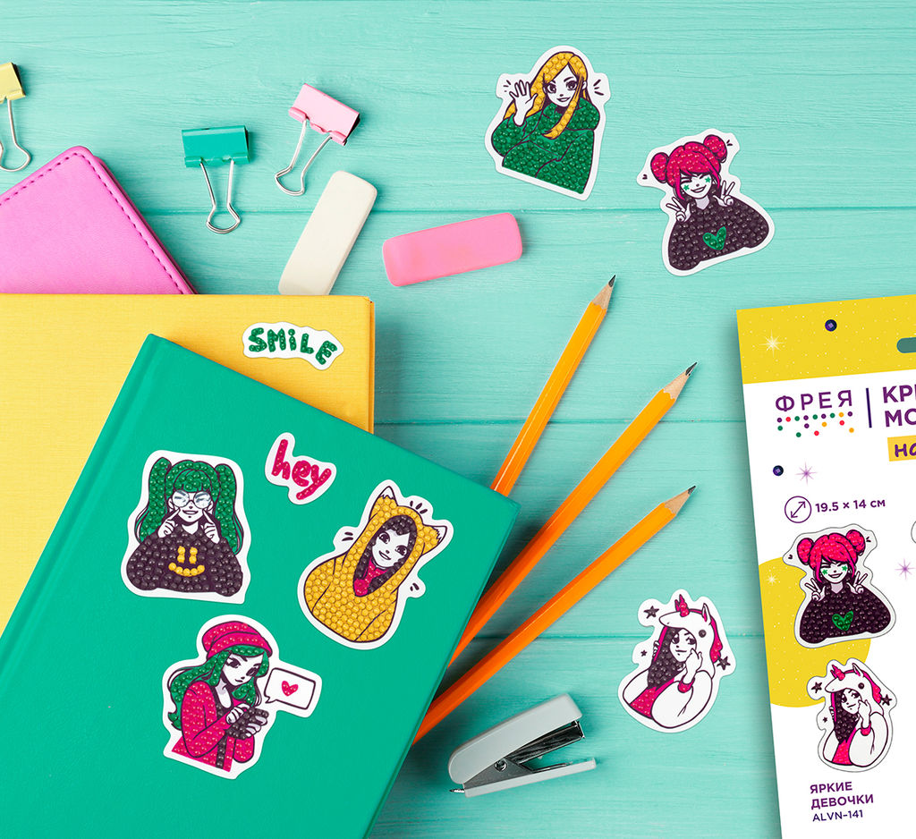 Кристальная (алмазная) мозаика ФРЕЯ ALVN-141 наклейки Яркие девочки 19.5 х 14 см