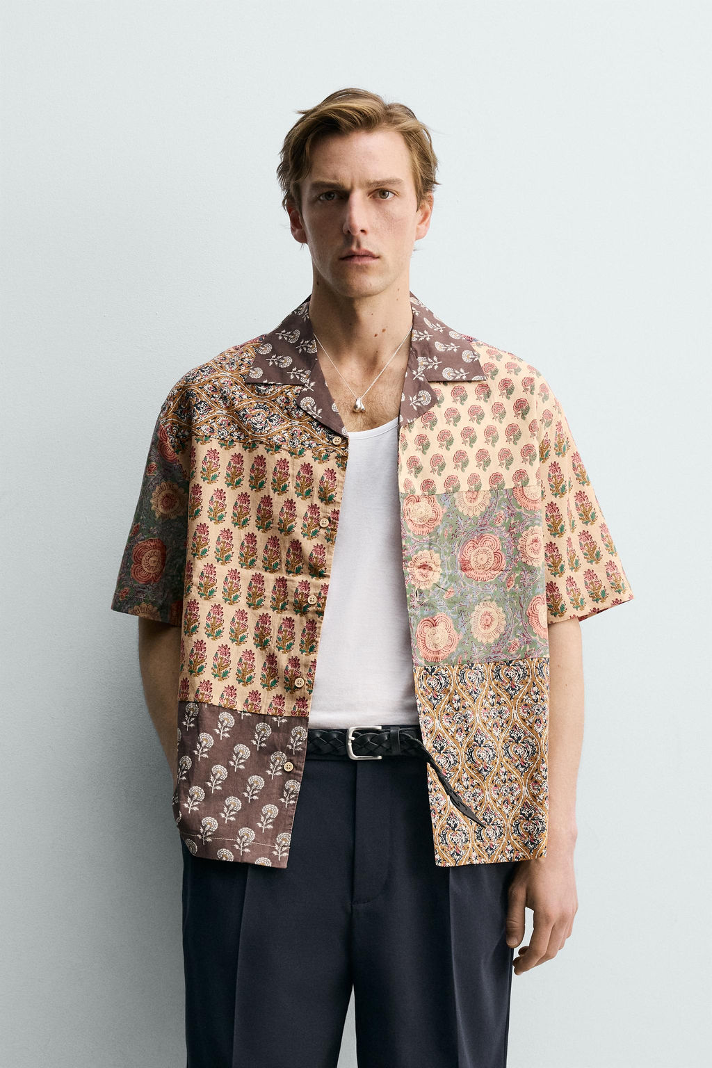 CAMISA RELAXED FIT ESTAMPADO PATCHWORK / Ocre - Zara фото 2
