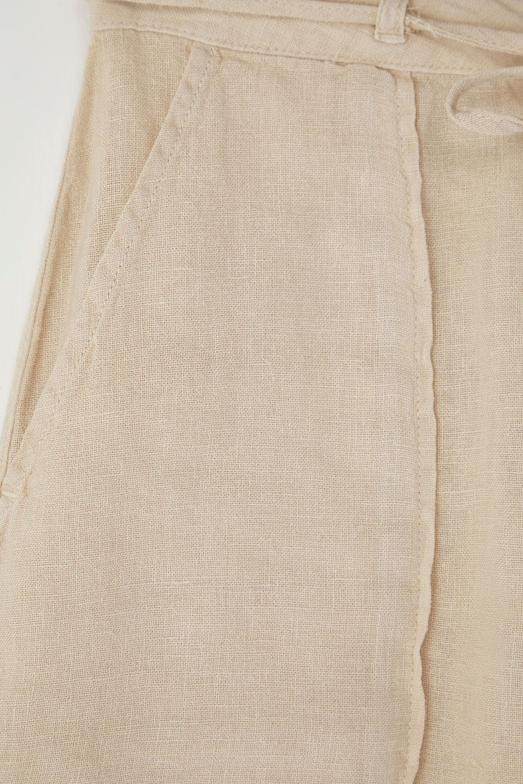 Bej %100 Keten Cep Detayl? Mini Etek TWOSS24ET00154