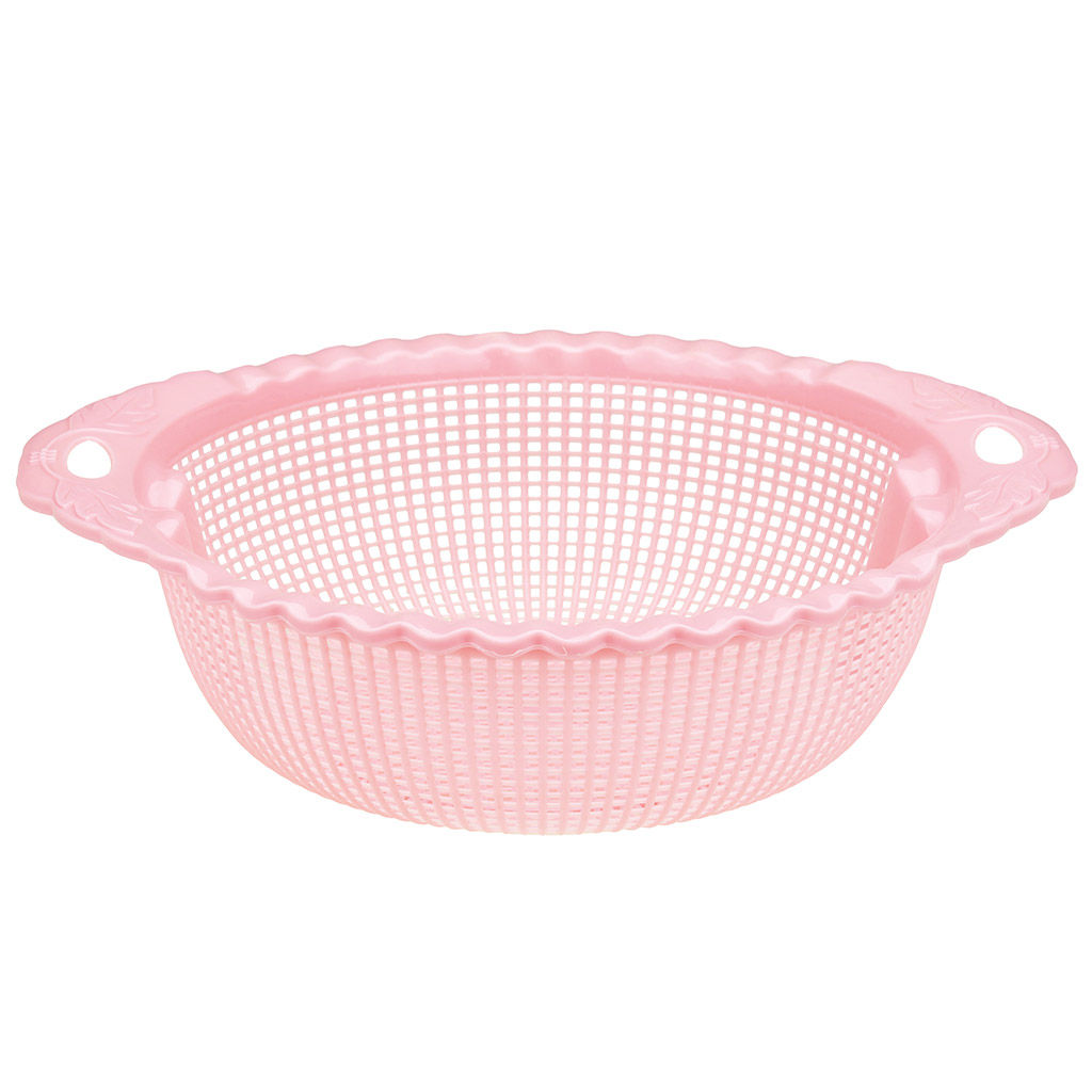 Дуршлаг пластмассовый Лист д23,5см h8см, с ручками, волнистый край, цвета в ассортименте: розовый, бирюзовый (Китай)