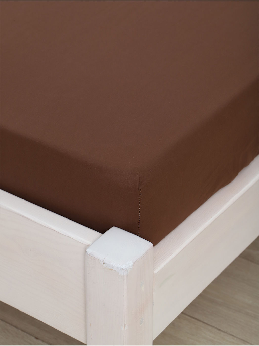 Простыня на резинке из поплина гладкокрашеного - Шоколад 160х200х25