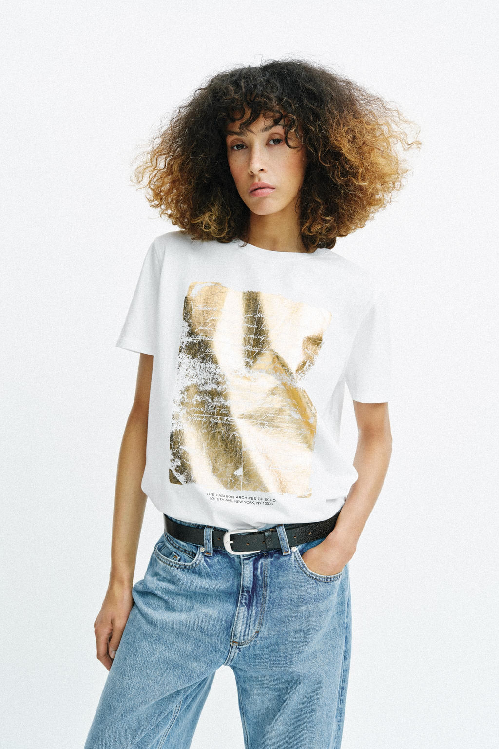 CAMISETA METALIZADA MANGA CORTA / Blanco