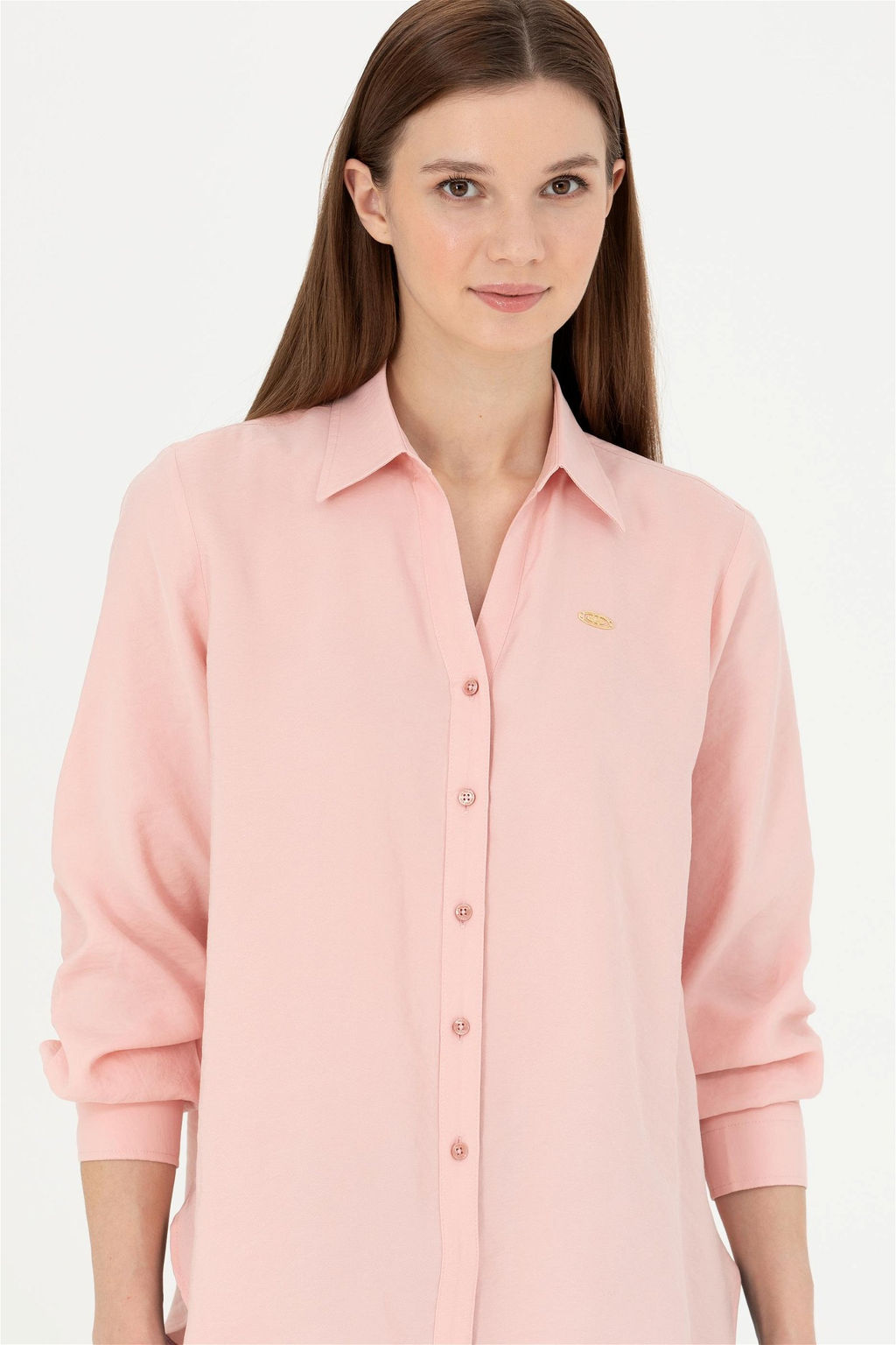 Женская пудровая рубашка с длинным рукавом - U.s. polo assn фото 3