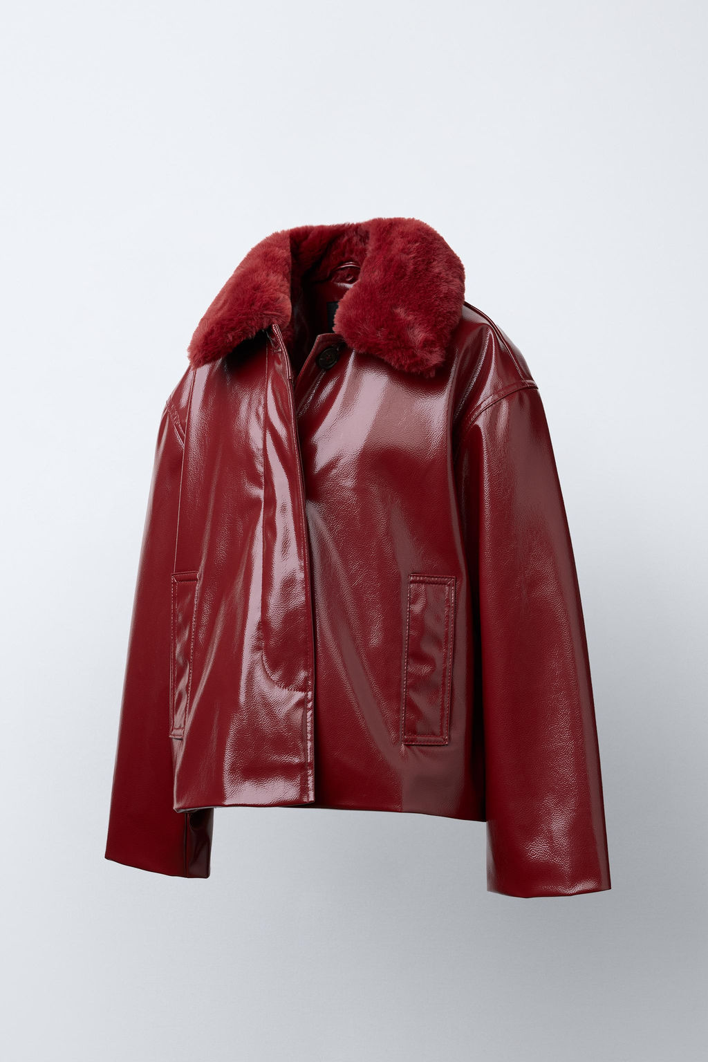 PATENT FAUX FUR COLLAR JACKET