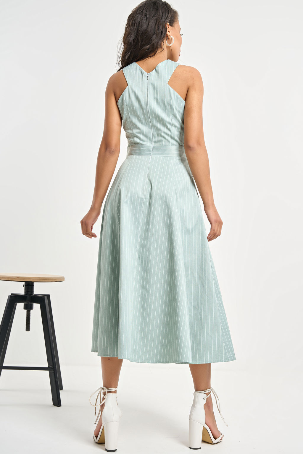 Сарафан хлопковый в полоску светло-зеленый