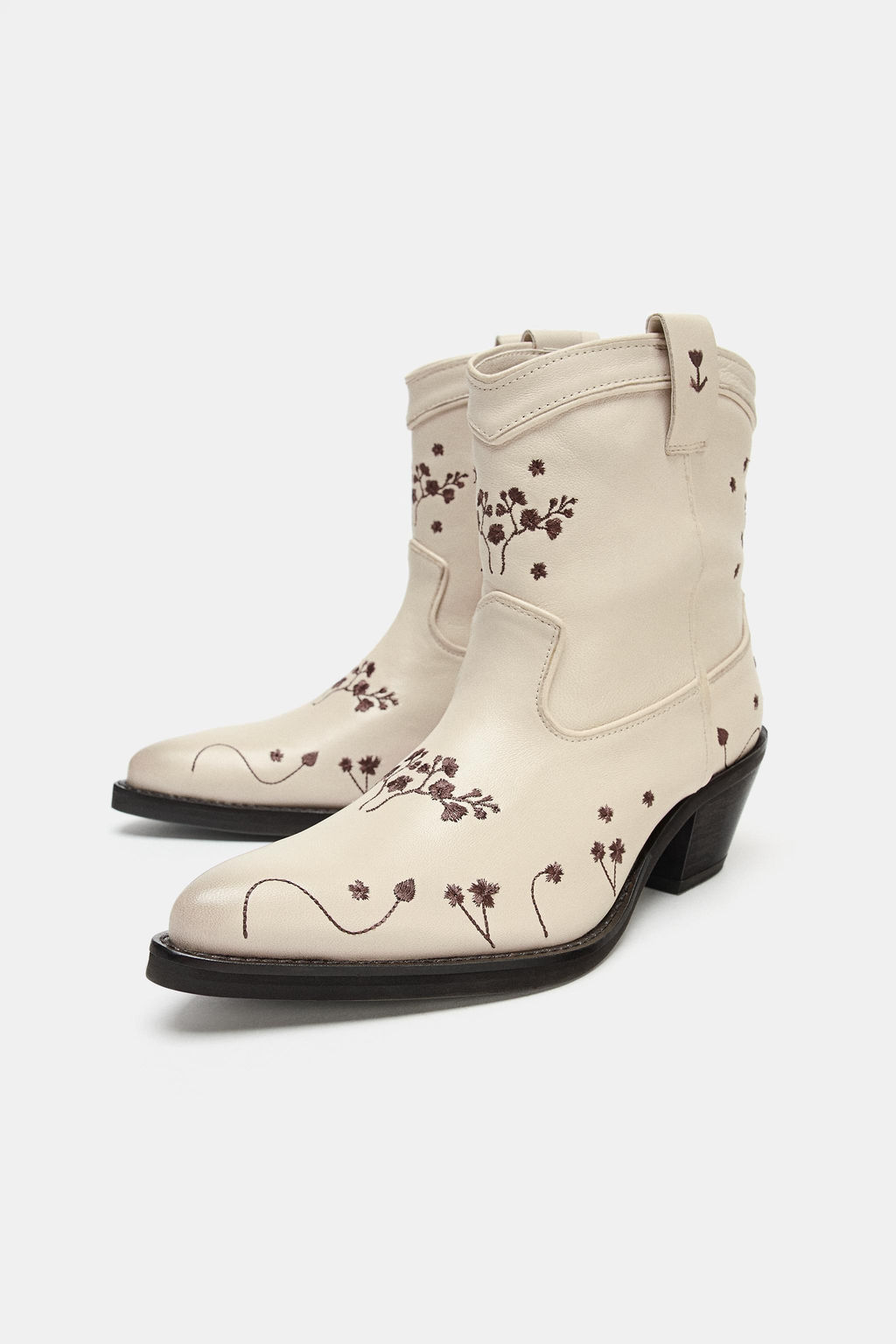 BOT?N PIEL COWBOY FLORES / blanco - Zara фото 4