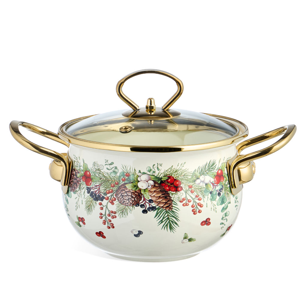 КАСТРЮЛЯ ЭМАЛИРОВАННАЯ AGNESS СО СТЕКЛЯННОЙ КРЫШКОЙ СЕРИЯ CELEBRATION, 1.5 Л, 16*10 СМ