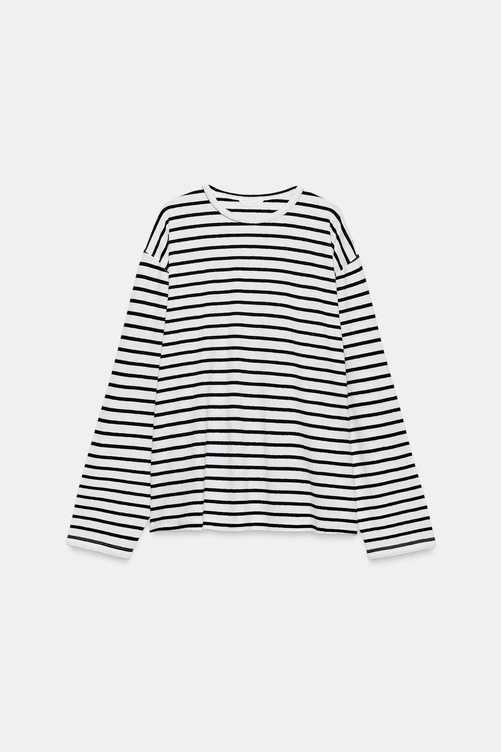 CAMISETA ALGOD?N Y LINO RAYAS / Negro / Blanco - Zara фото 4