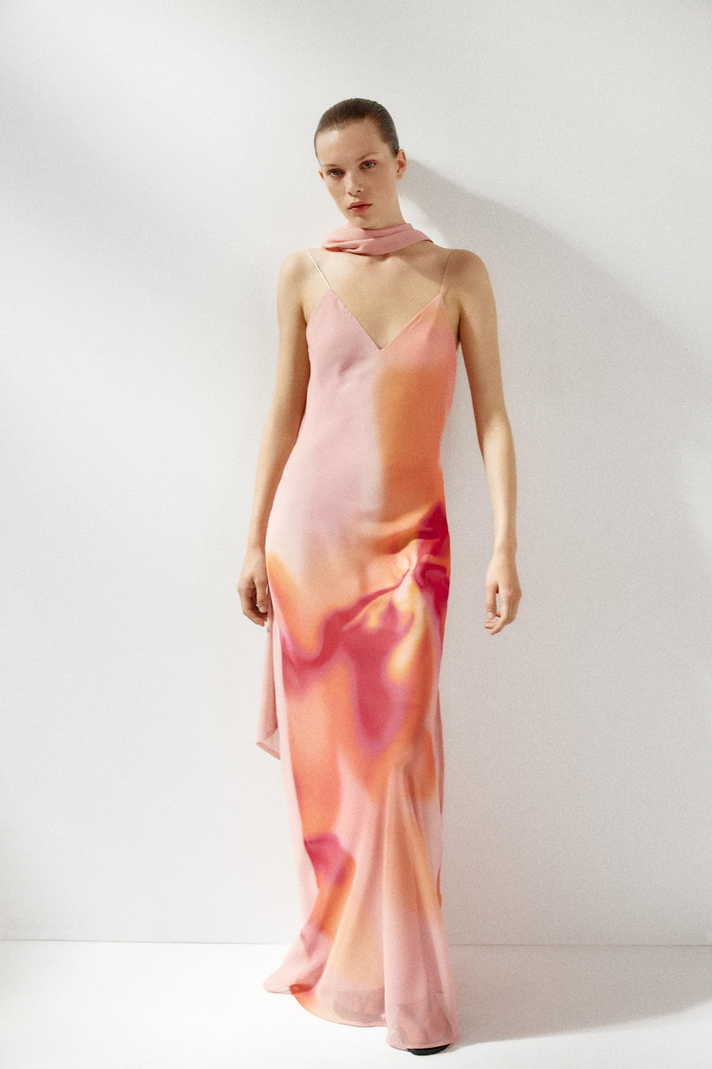 LONG PRINTED DRESS WITH SCARF - Zara фото 9