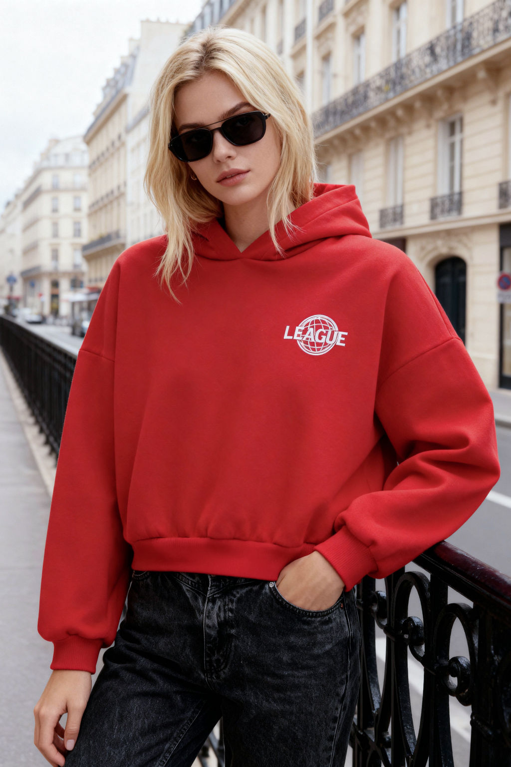 K?rm?z? S?rt Bask? Detayl? Kapusonlu Kal?n Ici Polarl? Orme Sweatshirt TWOAW22SW0711