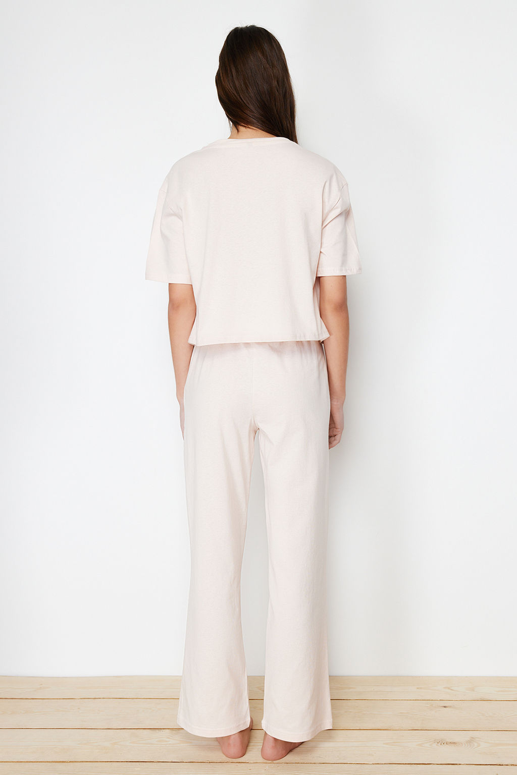 Trendyolmilla Pudra %100 Pamuklu Fil Bask?l? Orme Pijama Tak?m? THMSS24PT00070 фото 6