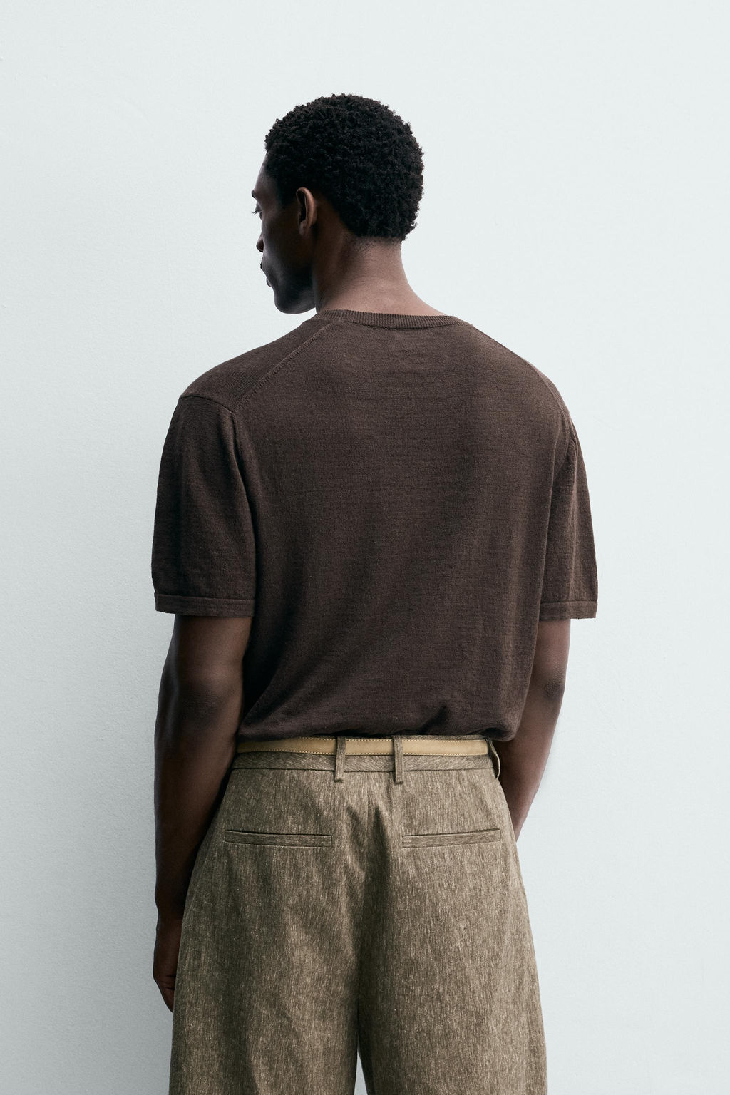 CAMISETA PUNTO  ALGOD?N -  LINO / Marr?n - Zara фото 3