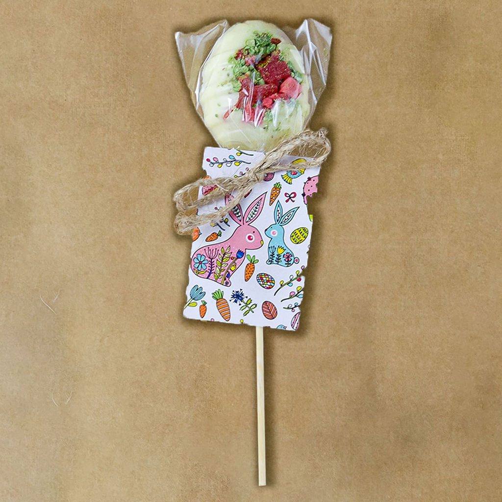 Шоколад белый с клубникой, папайей и фисташками на палочке, Шоколад белый с клубникой, папайей и фисташками на палочке (овал), 20г - Hunterberry фото 4