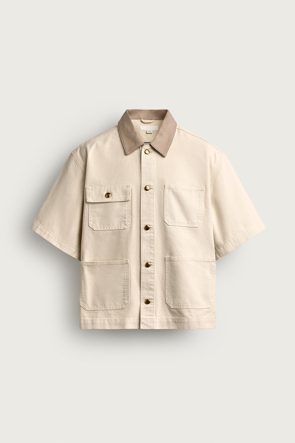 SOBRECAMISA CUELLO CONTRASTE MANGA CORTA / Crudo - Zara фото 5
