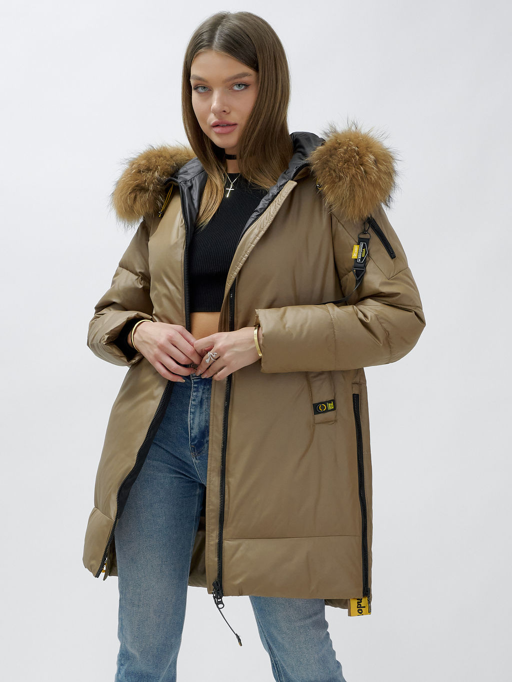 Куртка зимняя HaiLuoZi 871K женская коричневая с мехом енота утеплитель 260 г/м² - Mtforce фото 18