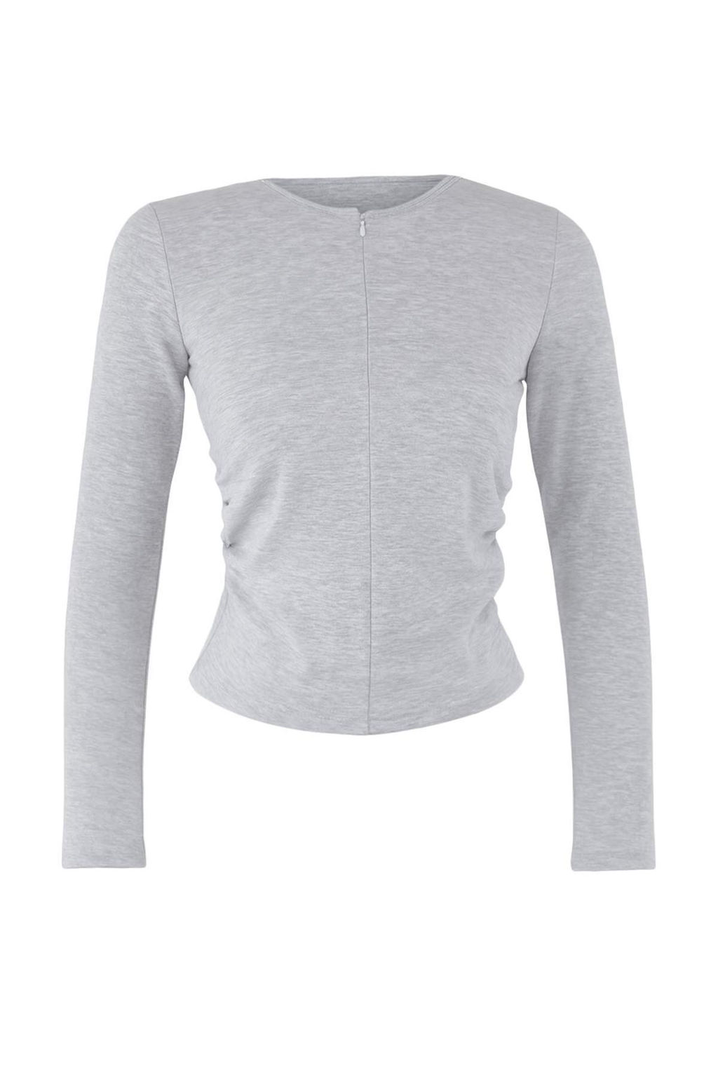 Gri Melanj Fitted/Vucuda Oturan Yar?m Fermuarl? Cift Katl? Orme Bluz TWOAW26BZ00031
