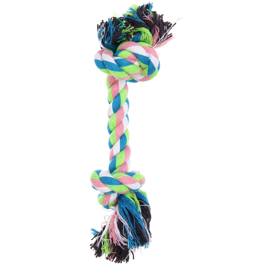 Игрушка - канат грейфер для собак мелких и средних пород "ПОИГРАЙКА", цвет белый/синий/розовый, 28см / 2,2см / 100гр