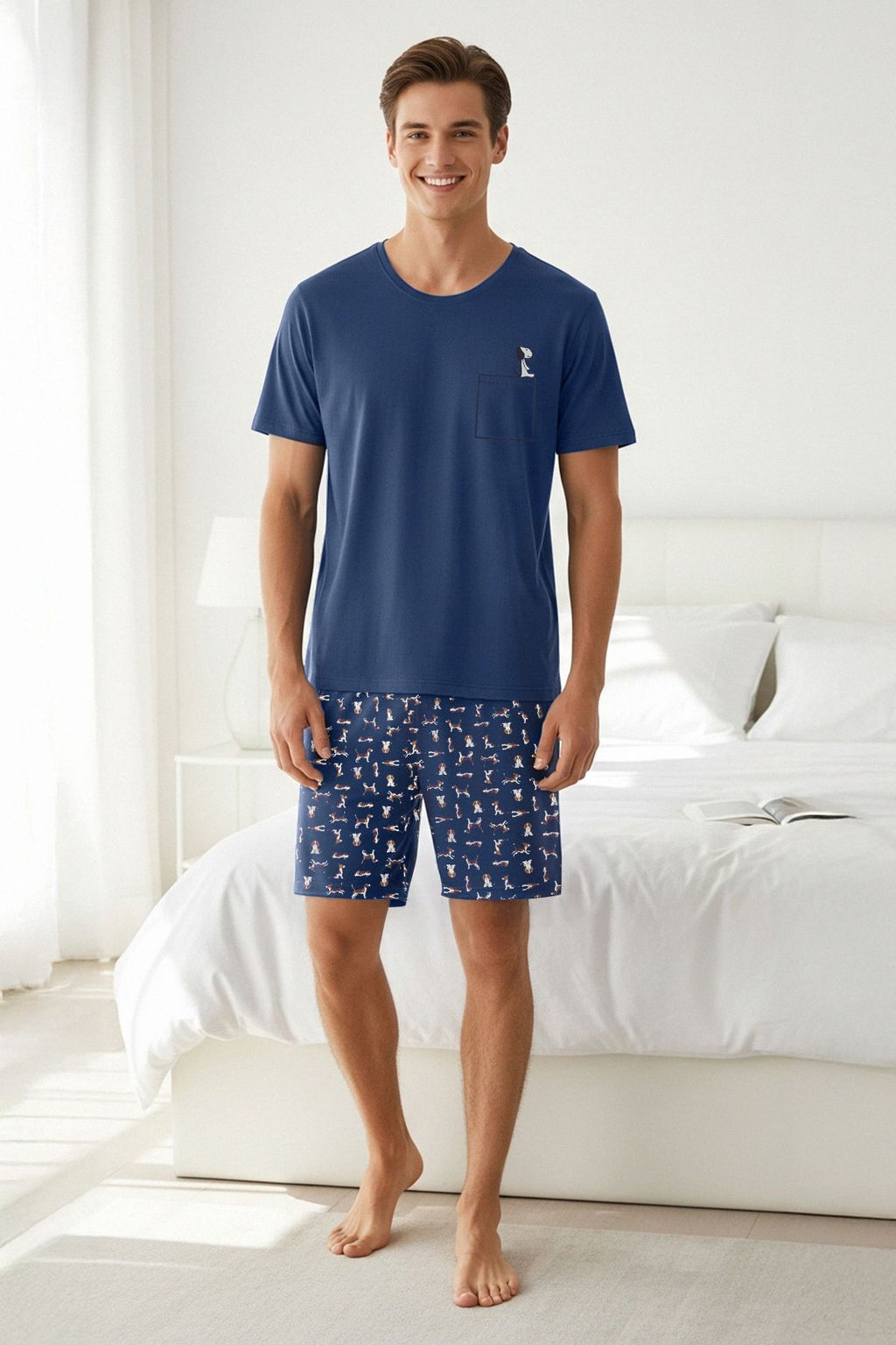 TRENDYOL MAN Indigo Regular Fit Kopek Desenli Orme Sortlu Pijama Tak?m? THMSS21PT0324 - Trendyolmilla фото 17