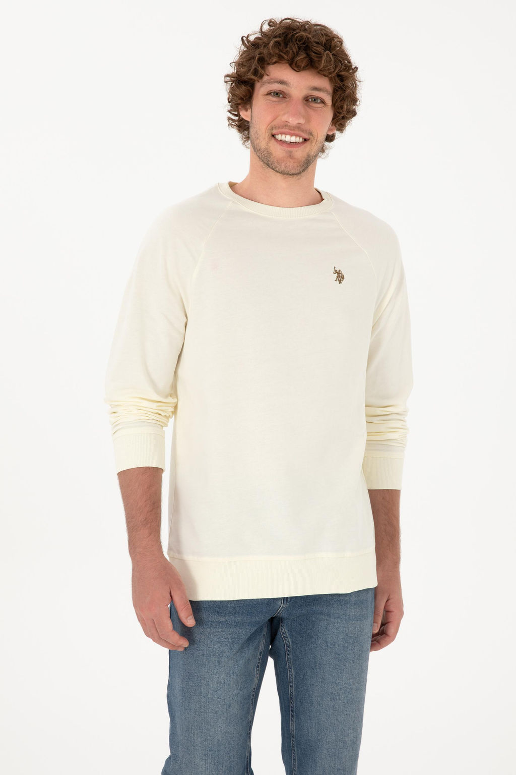 Erkek BEYAZ Basic Sweatshirt Sepette S_rpriz _ndirim