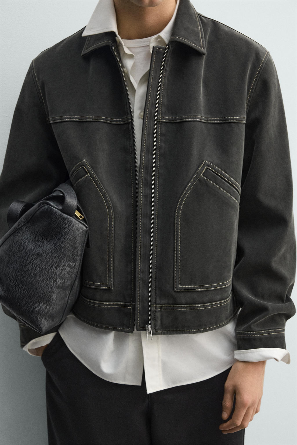 CAZADORA EFECTO LAVADO PESPUNTES / Gris oscuro - Zara фото 6