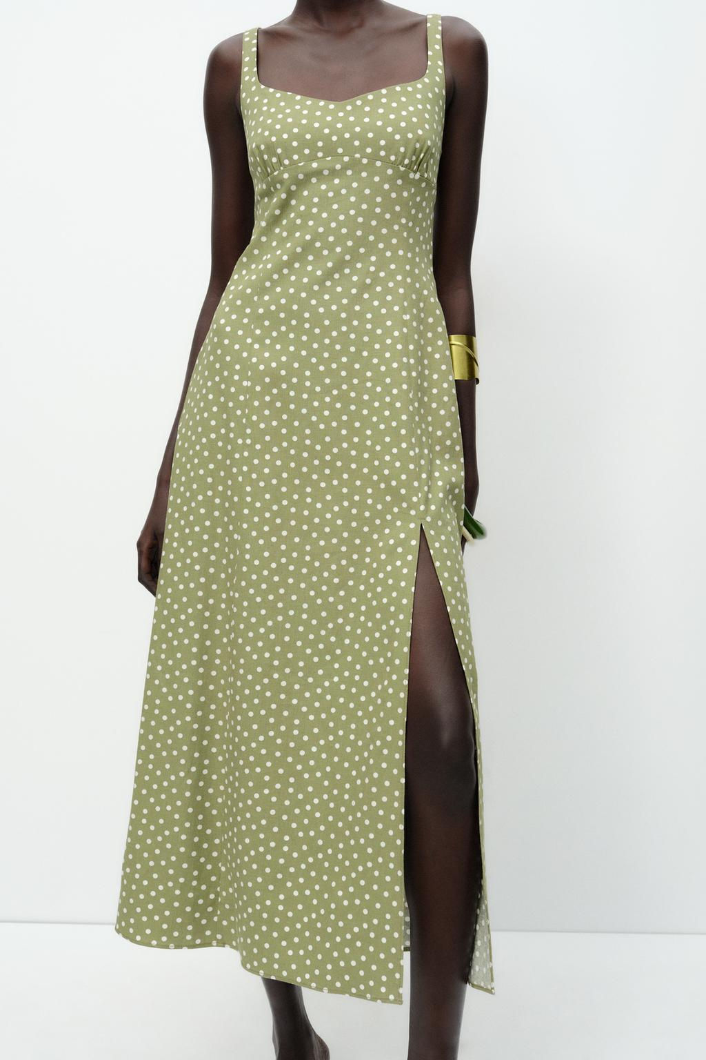 POLKA DOT LINEN BLEND MIDI DRESS - Zara фото 2