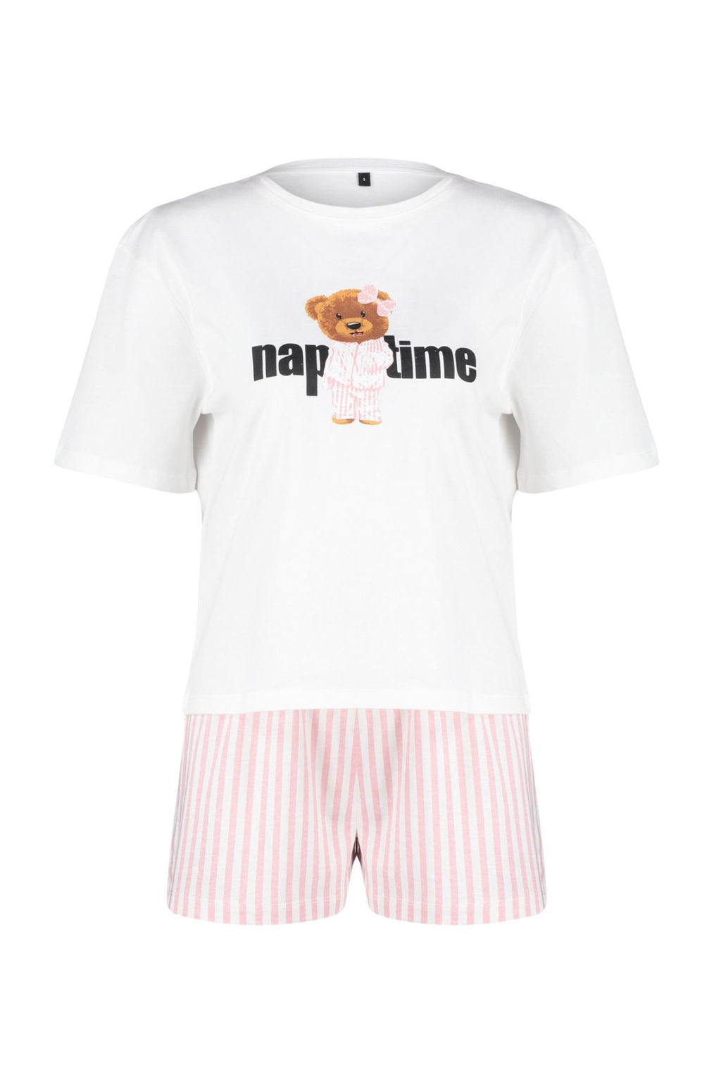 Trendyolmilla Kad?n Couple/Cift Cok Renkli %100 Pamuklu Ay?c?kl? Cizgili Sortlu Orme Pijama Tak?m? THMSS24PT00175  фото 8