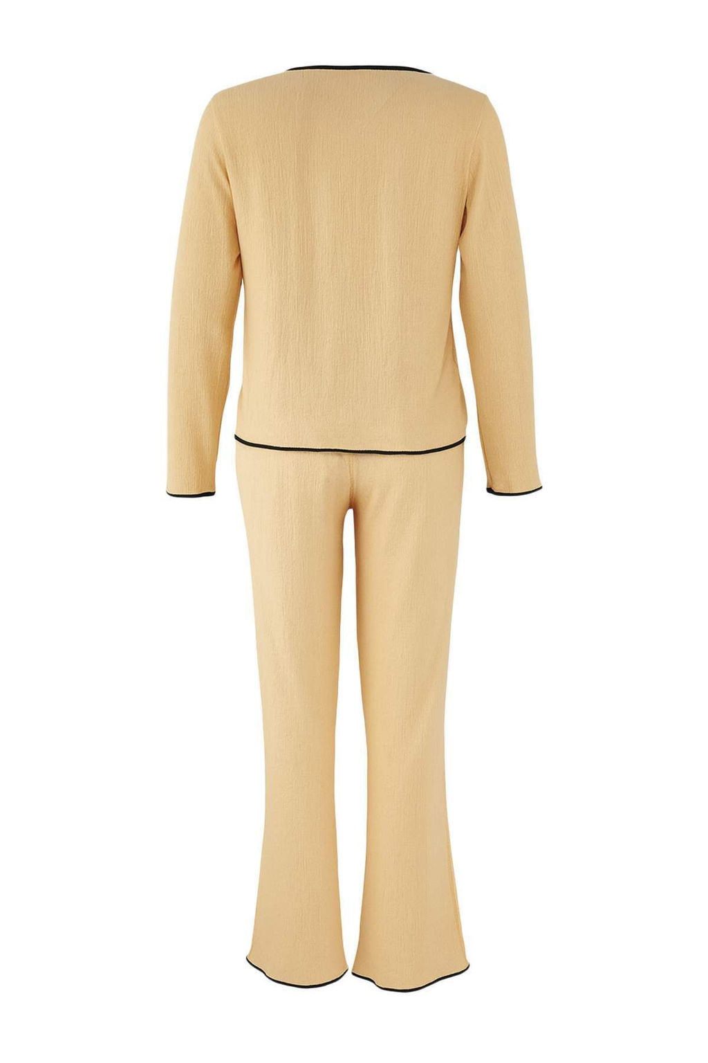 Bej Dugmeli ve Biyeli Dokulu Burumcuk Orme Pijama Tak?m? THMAW26PT00097