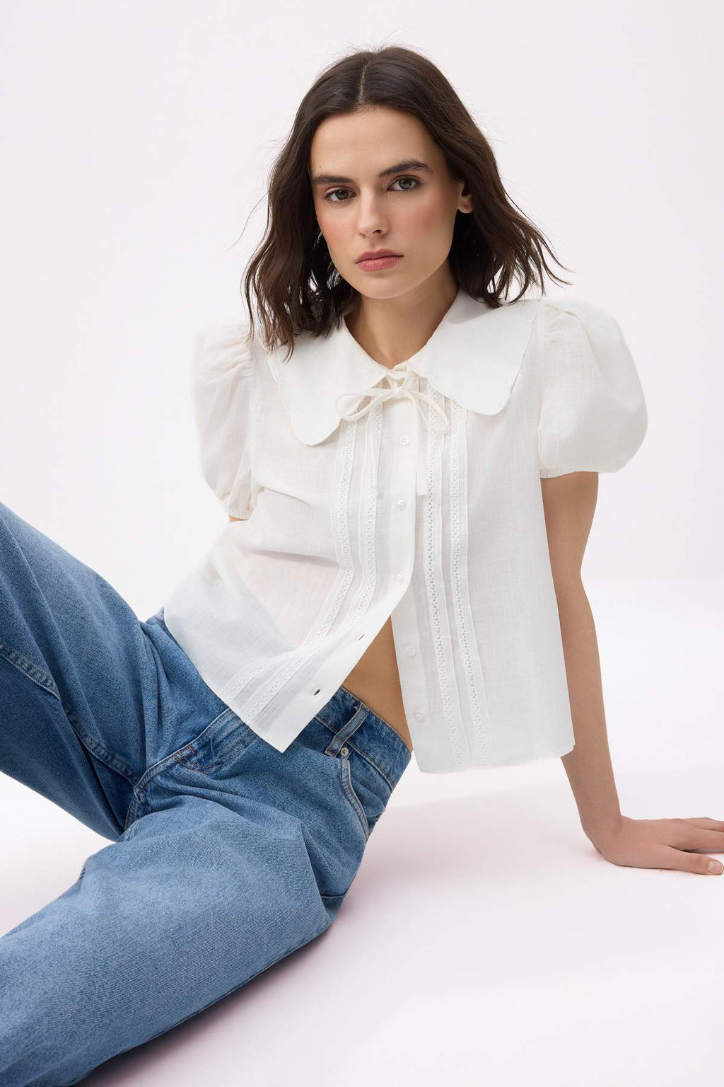 Beyaz Balon Kollu Pamuklu Gomlek TWOSS26GO00126