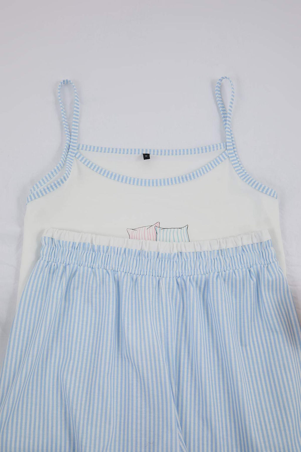 Beyaz-Mavi Bask?l? Cizgili Bel Detayl? Orme Pijama Tak?m? THMSS26PT00086 - Trendyolmilla фото 8